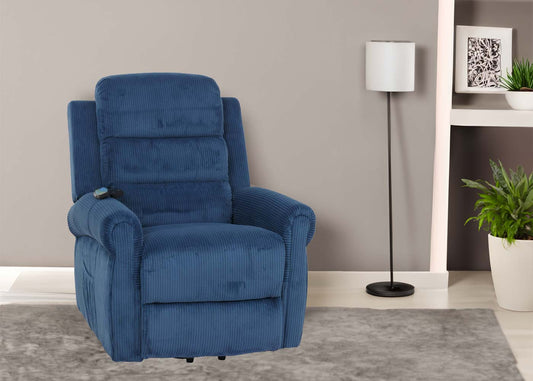 Cosmo Casa - TV-Stoel - Relaxfauteuil met Ligfunctie en Opstahulp - Massage en Verwarming - Snoer Stof - Blauw