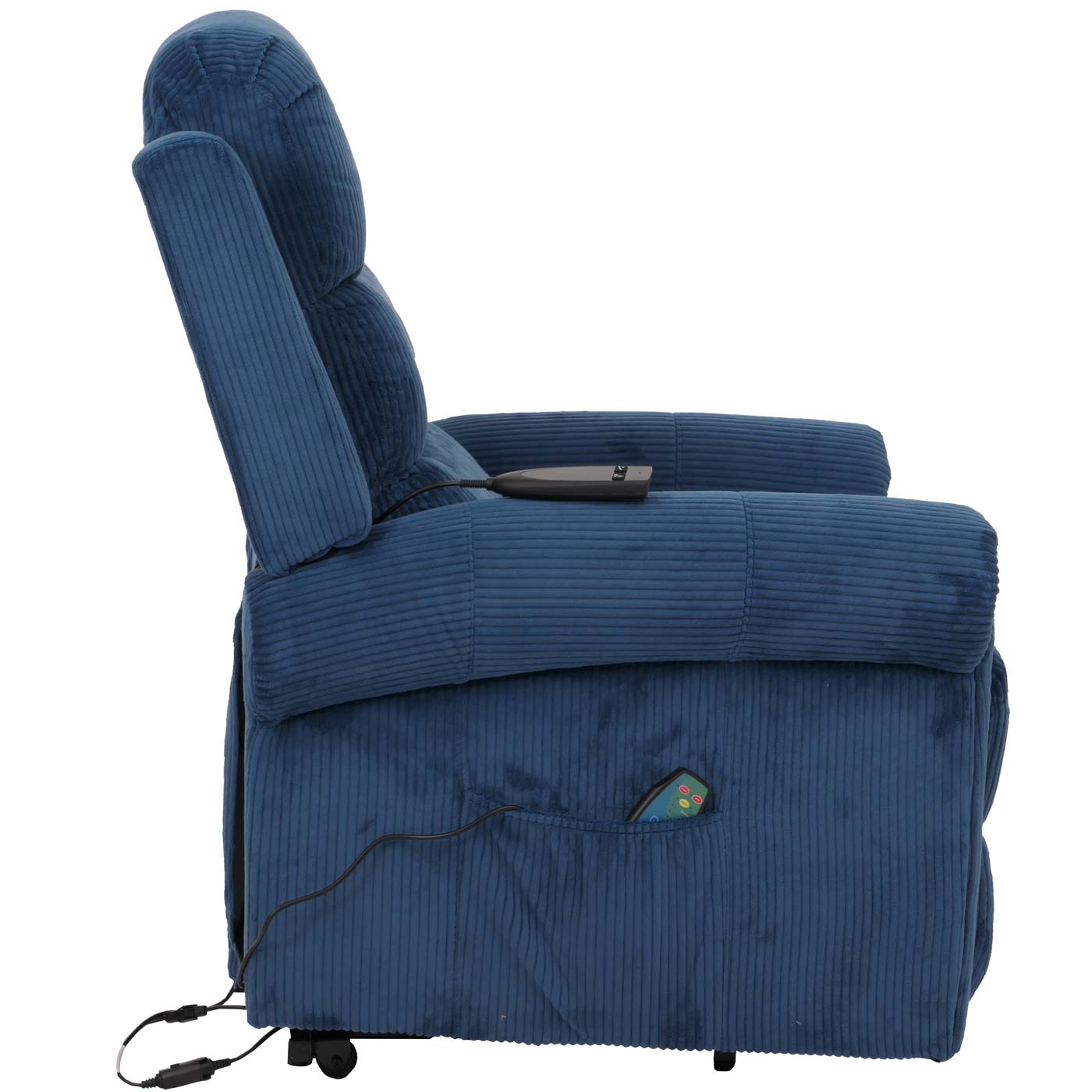 Cosmo Casa - TV-Stoel - Relaxfauteuil met Ligfunctie en Opstahulp - Massage en Verwarming - Snoer Stof - Blauw