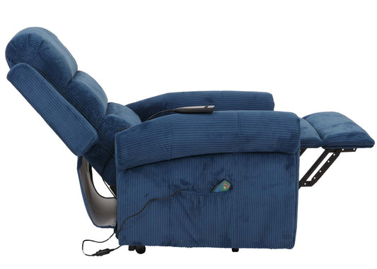 Cosmo Casa - TV-Stoel - Relaxfauteuil met Ligfunctie en Opstahulp - Massage en Verwarming - Snoer Stof - Blauw