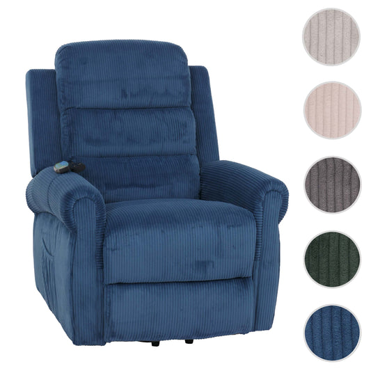 Cosmo Casa - TV-Stoel - Relaxfauteuil met Ligfunctie en Opstahulp - Massage en Verwarming - Snoer Stof - Blauw