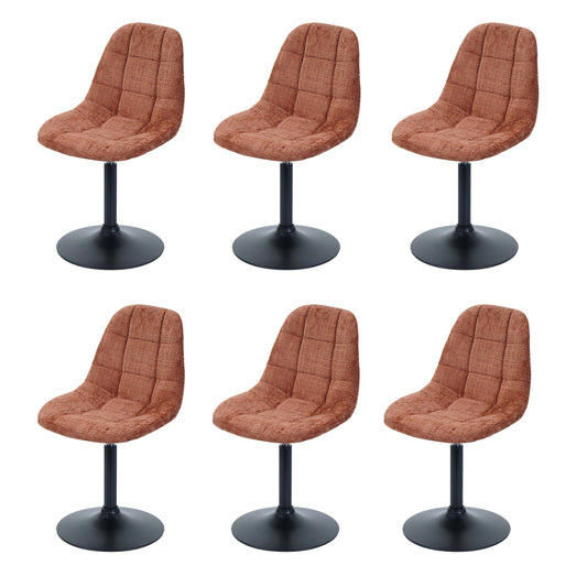 Cosmo Casa - Set van 6 Eetkamerstoelen - Keukenstoelen - Draaistoelen - Staal - Stoftextiel Chenille - 465gm - FSC - Terracotta