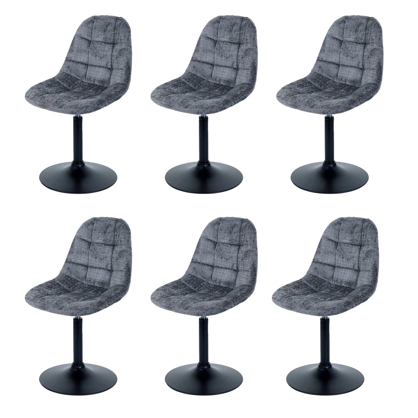 Cosmo Casa - Set van 6 Eetkamerstoelen - Keukenstoelen - Draaistoelen - Staal - Stoftextiel Chenille - 465gm - FSC - Donkergrijs