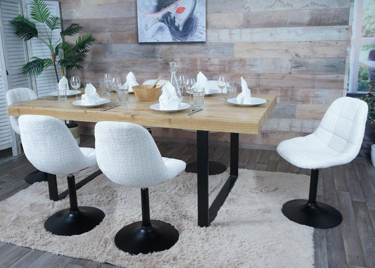 Cosmo Casa - Set van 2 Eetkamerstoelen - Keukenstoelen - Draaistoelen - Staal - Stoftextiel Chenille - 465gm - FSC - Crème