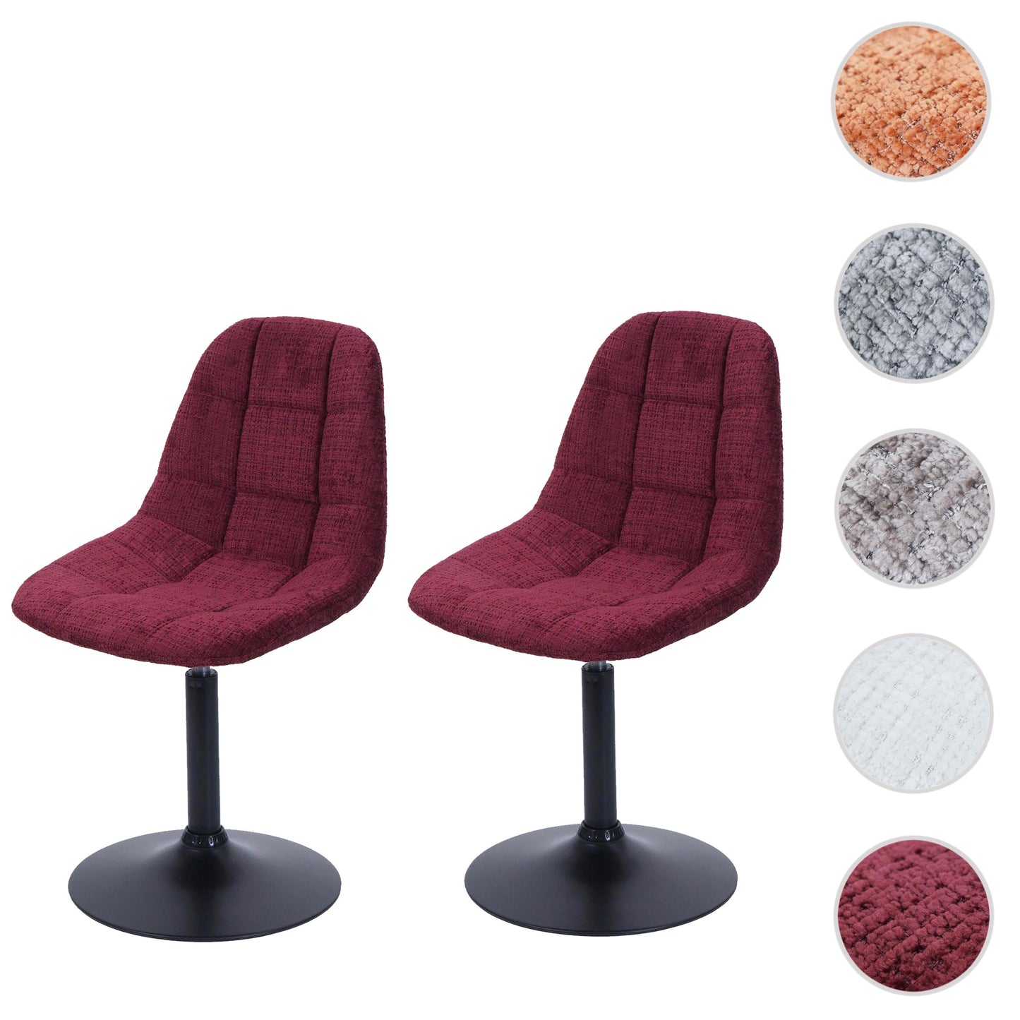 Cosmo Casa - Set van 2 Eetkamerstoelen - Keukenstoelen - Draaistoelen - Staal - Stoftextiel Chenille - 465gm - FSC - Bordeaux