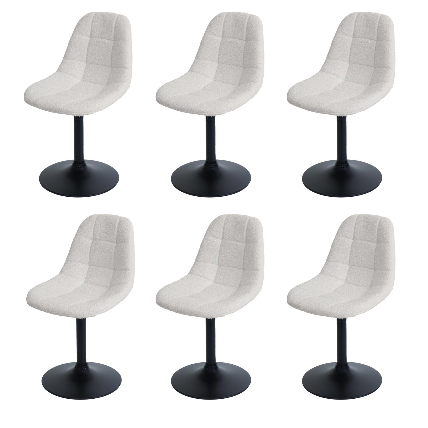 Cosmo Casa - Set van 6 Eetkamerstoelen - Keukenstoelen - Draaistoelen - Staal - Stoftextiel Bouclé - 450gm - FSC - Crème
