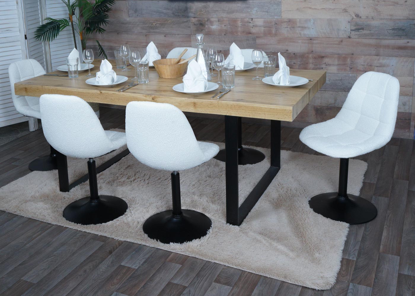 Cosmo Casa - Set van 2 Eetkamerstoelen - Keukenstoelen - Draaistoelen - Staal - Stoftextiel Bouclé - 450gm - FSC - Crème