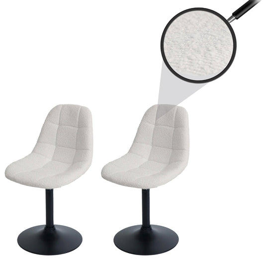 Cosmo Casa - Set van 2 Eetkamerstoelen - Keukenstoelen - Draaistoelen - Staal - Stoftextiel Bouclé - 450gm - FSC - Crème