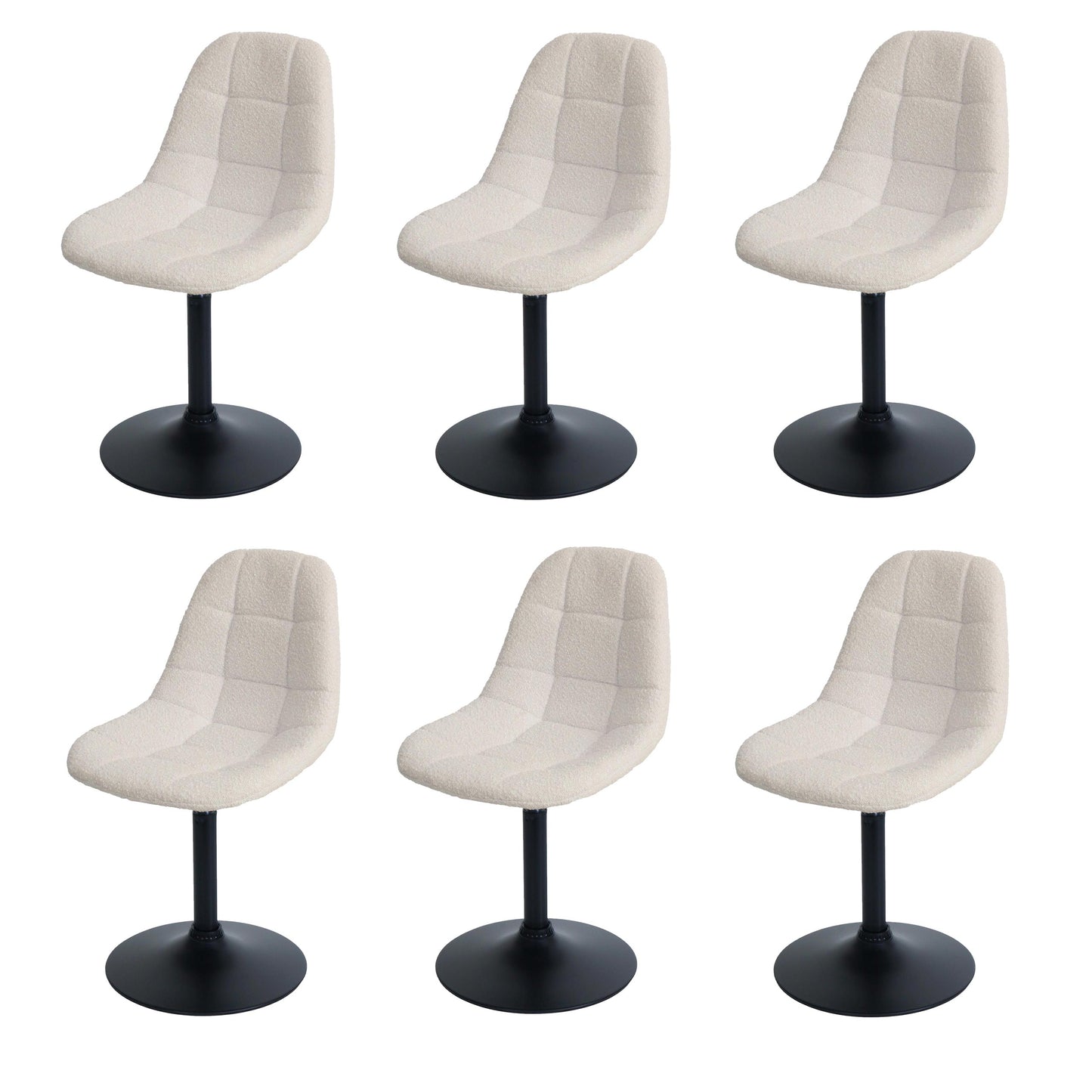Cosmo Casa - Set van 6 Eetkamerstoelen - Keukenstoelen - Draaistoelen - Staal - Stoftextiel Bouclé - 450gm - FSC - Beige