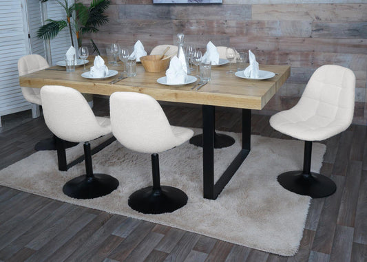 Cosmo Casa - Set van 2 Eetkamerstoelen - Keukenstoelen - Draaistoelen - Staal - Stoftextiel Bouclé - 450gm - FSC - Beige