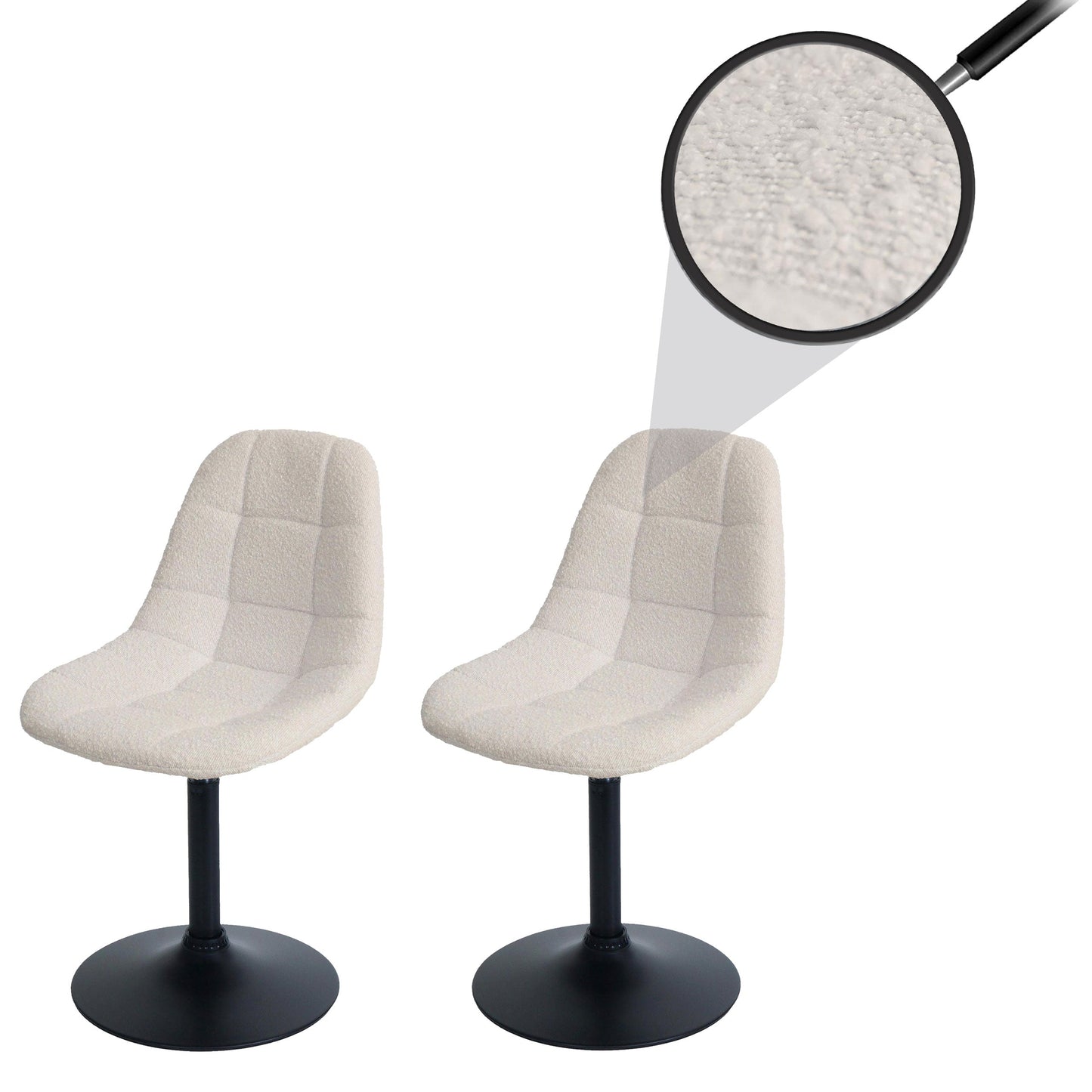 Cosmo Casa - Set van 2 Eetkamerstoelen - Keukenstoelen - Draaistoelen - Staal - Stoftextiel Bouclé - 450gm - FSC - Beige