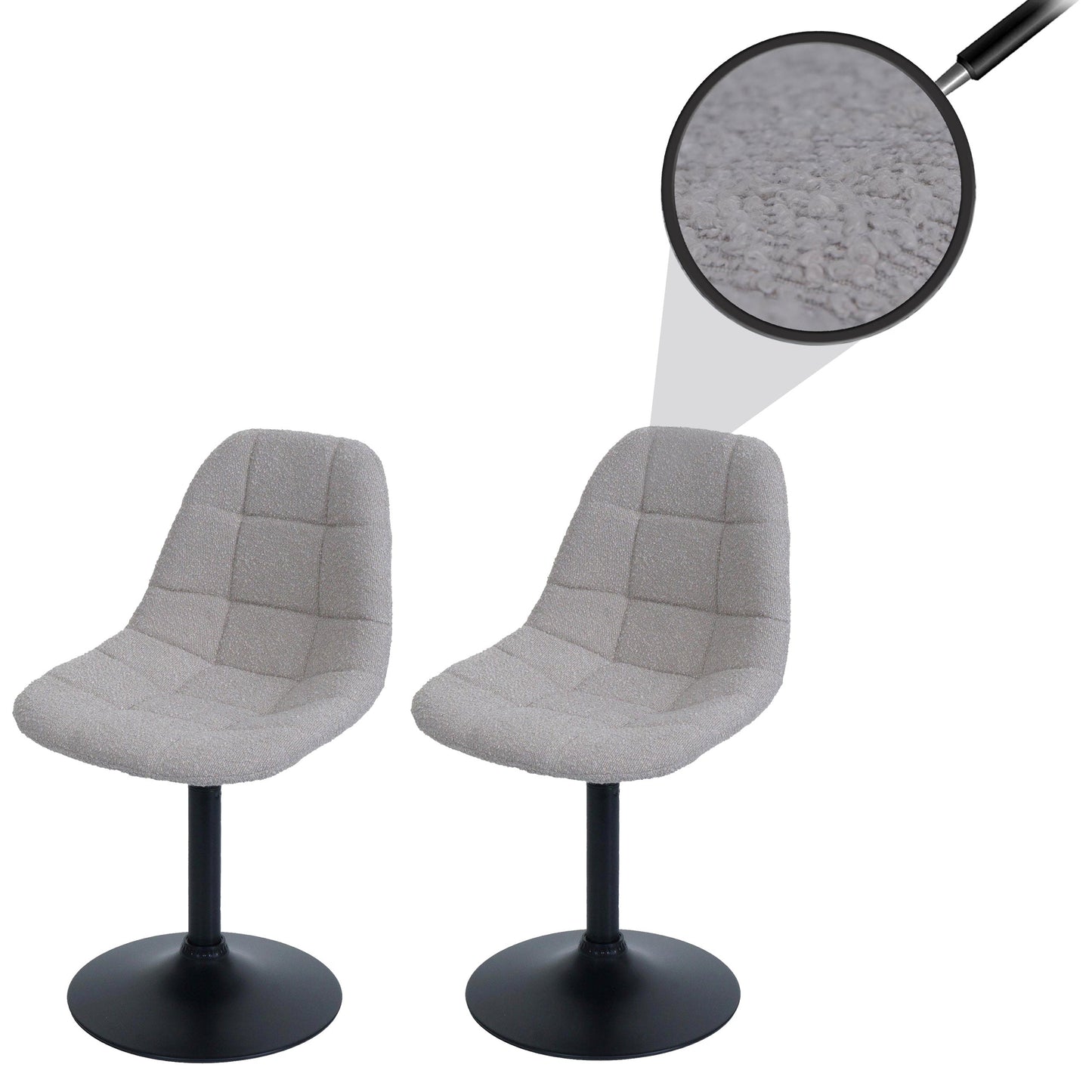 Cosmo Casa - Set van 2 Eetkamerstoelen - Keukenstoelen - Draaistoelen - Staal - Stoftextiel Bouclé - 450gm - FSC - Taupe
