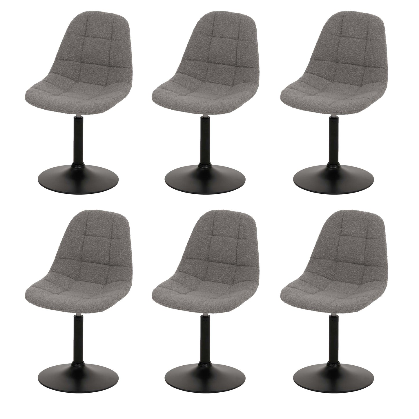 Cosmo Casa - Set van 6 Eetkamerstoelen - Keukenstoelen - Draaistoelen - Staal - Stoftextiel Bouclé - 450gm - FSC - Grijs