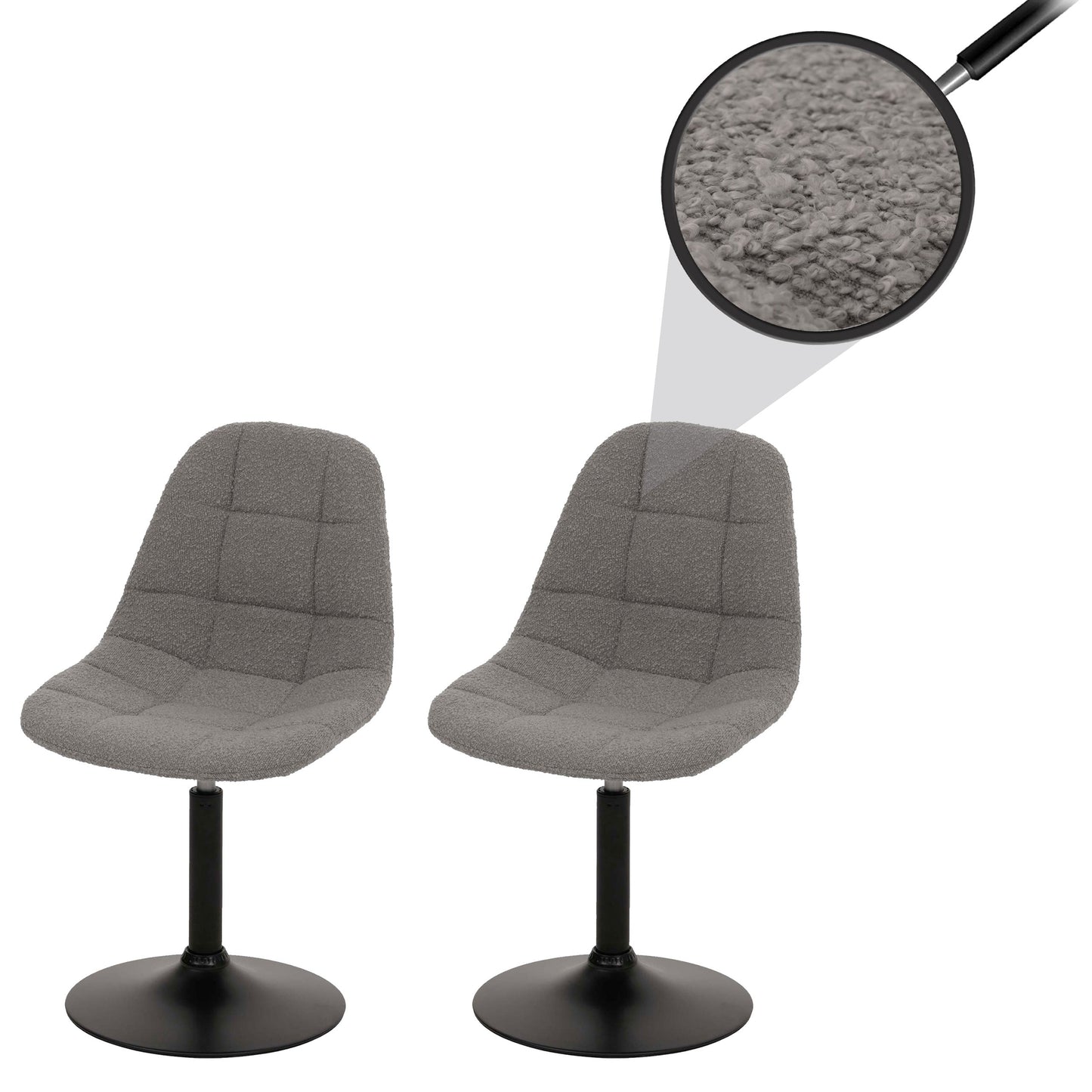 Cosmo Casa - Set van 2 Eetkamerstoelen - Keukenstoelen - Draaistoelen - Staal - Stoftextiel Bouclé - 450gm - FSC - Grijs
