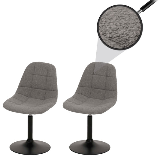 Cosmo Casa - Set van 2 Eetkamerstoelen - Keukenstoelen - Draaistoelen - Staal - Stoftextiel Bouclé - 450gm - FSC - Grijs