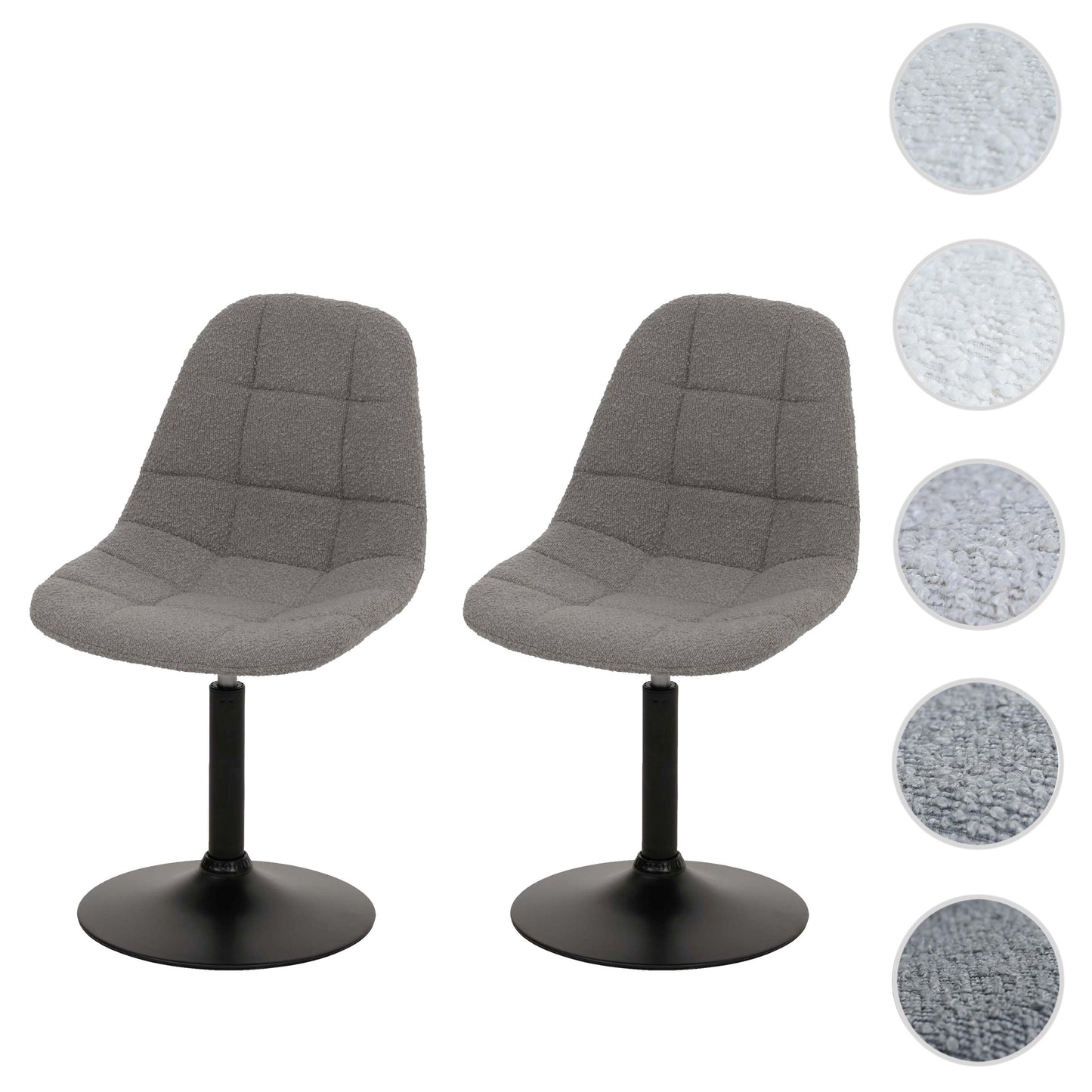 Cosmo Casa - Set van 2 Eetkamerstoelen - Keukenstoelen - Draaistoelen - Staal - Stoftextiel Bouclé - 450gm - FSC - Grijs