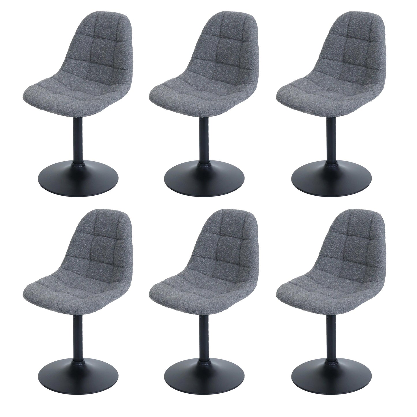 Cosmo Casa - Set van 6 Eetkamerstoelen - Keukenstoelen - Draaistoelen - Staal - Stoftextiel Bouclé - 450gm - FSC - Donkergrijs