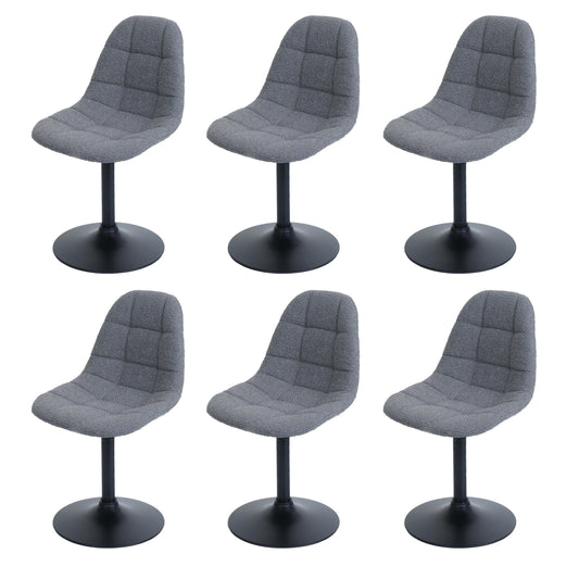 Cosmo Casa - Set van 6 Eetkamerstoelen - Keukenstoelen - Draaistoelen - Staal - Stoftextiel Bouclé - 450gm - FSC - Donkergrijs