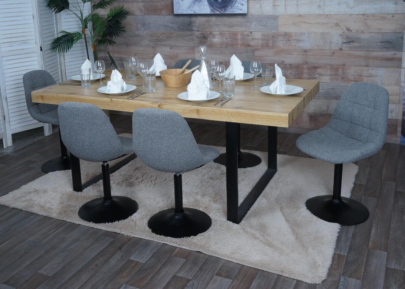 Cosmo Casa - Set van 2 Eetkamerstoelen - Keukenstoelen - Draaistoelen - Staal - Stoftextiel Bouclé - 450gm - FSC - Donkergrijs