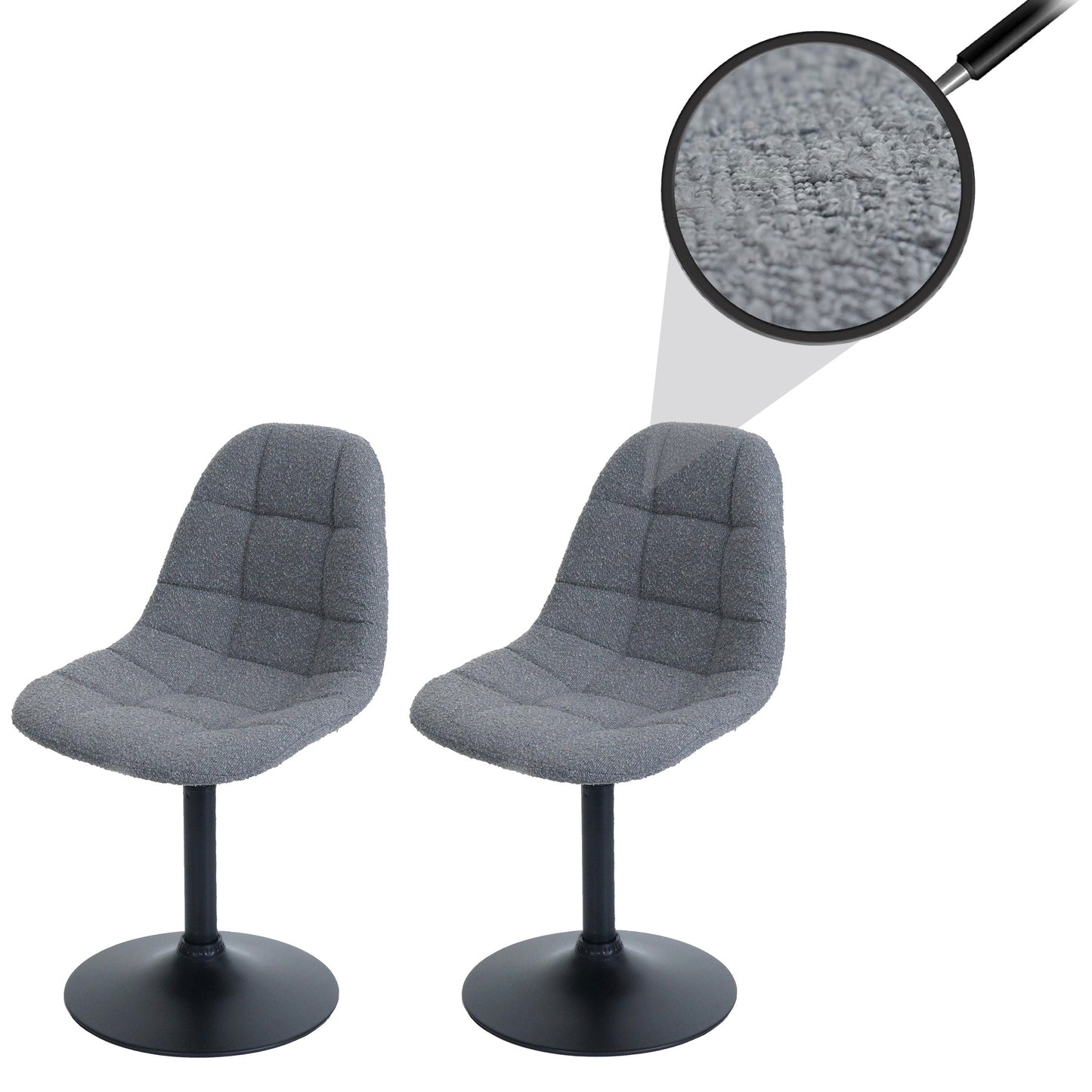 Cosmo Casa - Set van 2 Eetkamerstoelen - Keukenstoelen - Draaistoelen - Staal - Stoftextiel Bouclé - 450gm - FSC - Donkergrijs