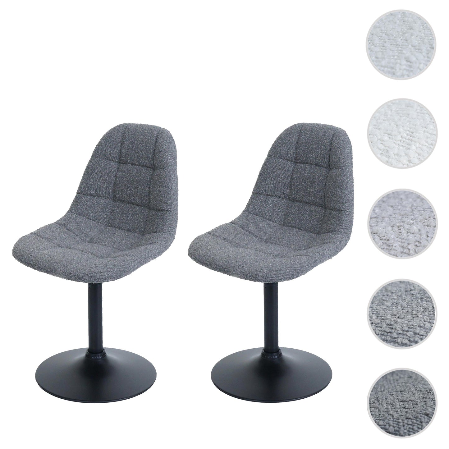 Cosmo Casa - Set van 2 Eetkamerstoelen - Keukenstoelen - Draaistoelen - Staal - Stoftextiel Bouclé - 450gm - FSC - Donkergrijs