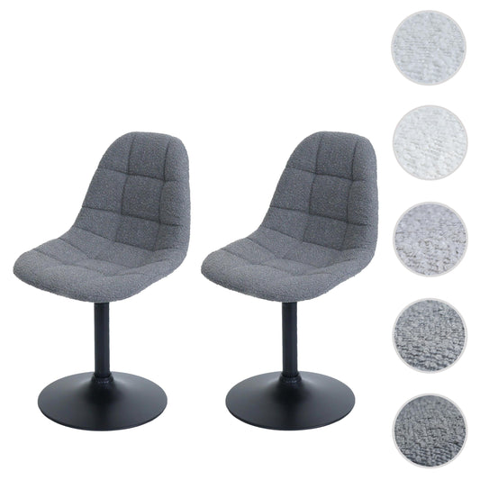 Cosmo Casa - Set van 2 Eetkamerstoelen - Keukenstoelen - Draaistoelen - Staal - Stoftextiel Bouclé - 450gm - FSC - Donkergrijs