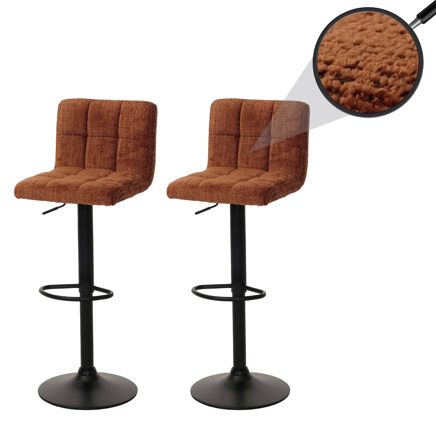 Cosmo Casa - Set van 2 Barkrukken - Barstoel - In Hoogte Verstelbaar & Draaibaar - Chenille Stof - Terracotta