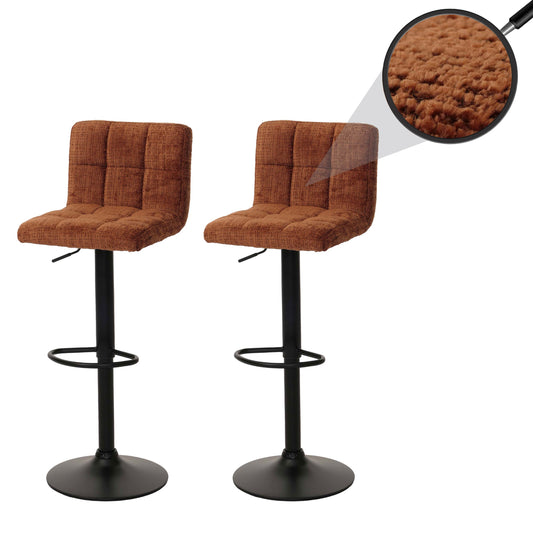 Cosmo Casa - Set van 2 Barkrukken - Barstoel - In Hoogte Verstelbaar & Draaibaar - Chenille Stof - Terracotta