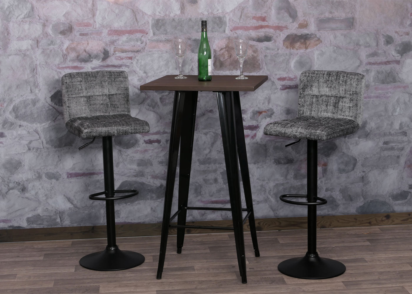 Cosmo Casa - Set van 2 Barkrukken - Barstoel - In Hoogte Verstelbaar & Draaibaar - Chenille Stof - Donkergrijs