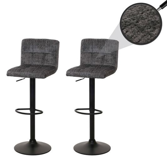 Cosmo Casa - Set van 2 Barkrukken - Barstoel - In Hoogte Verstelbaar & Draaibaar - Chenille Stof - Donkergrijs
