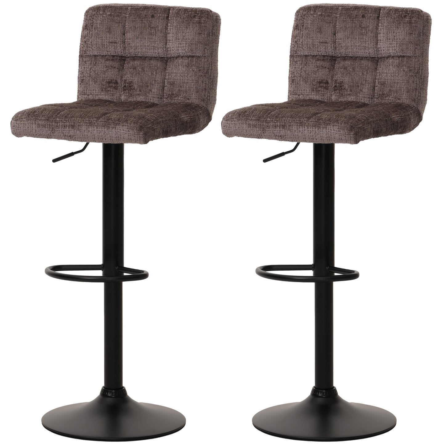 Cosmo Casa - Set van 2 Barkrukken - Barstoel - In Hoogte Verstelbaar & Draaibaar - Chenille Stof - Bruin