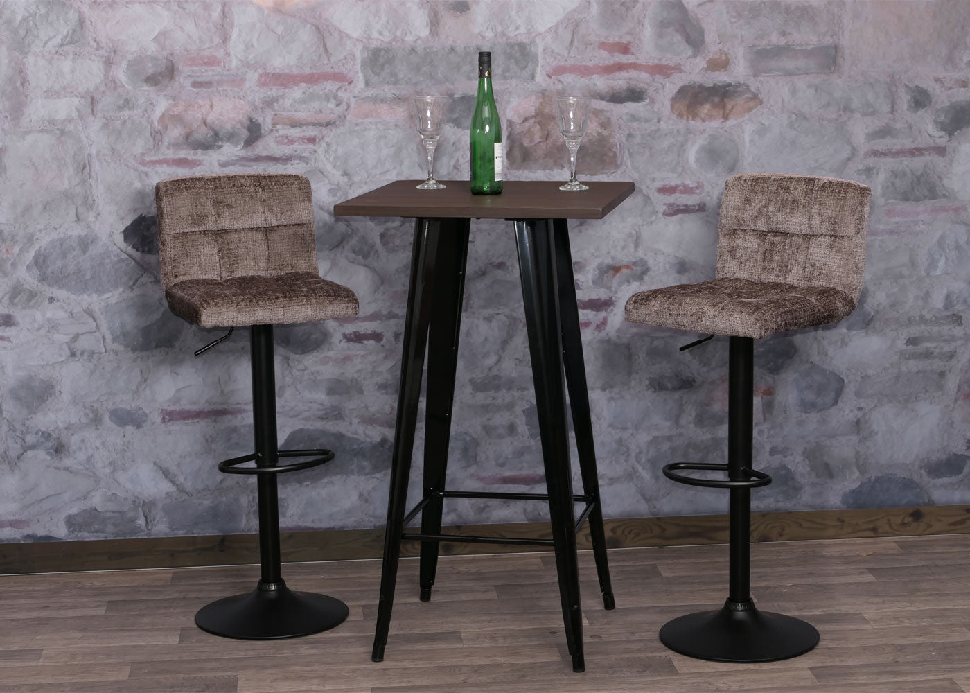 Cosmo Casa - Set van 2 Barkrukken - Barstoel - In Hoogte Verstelbaar & Draaibaar - Chenille Stof - Bruin