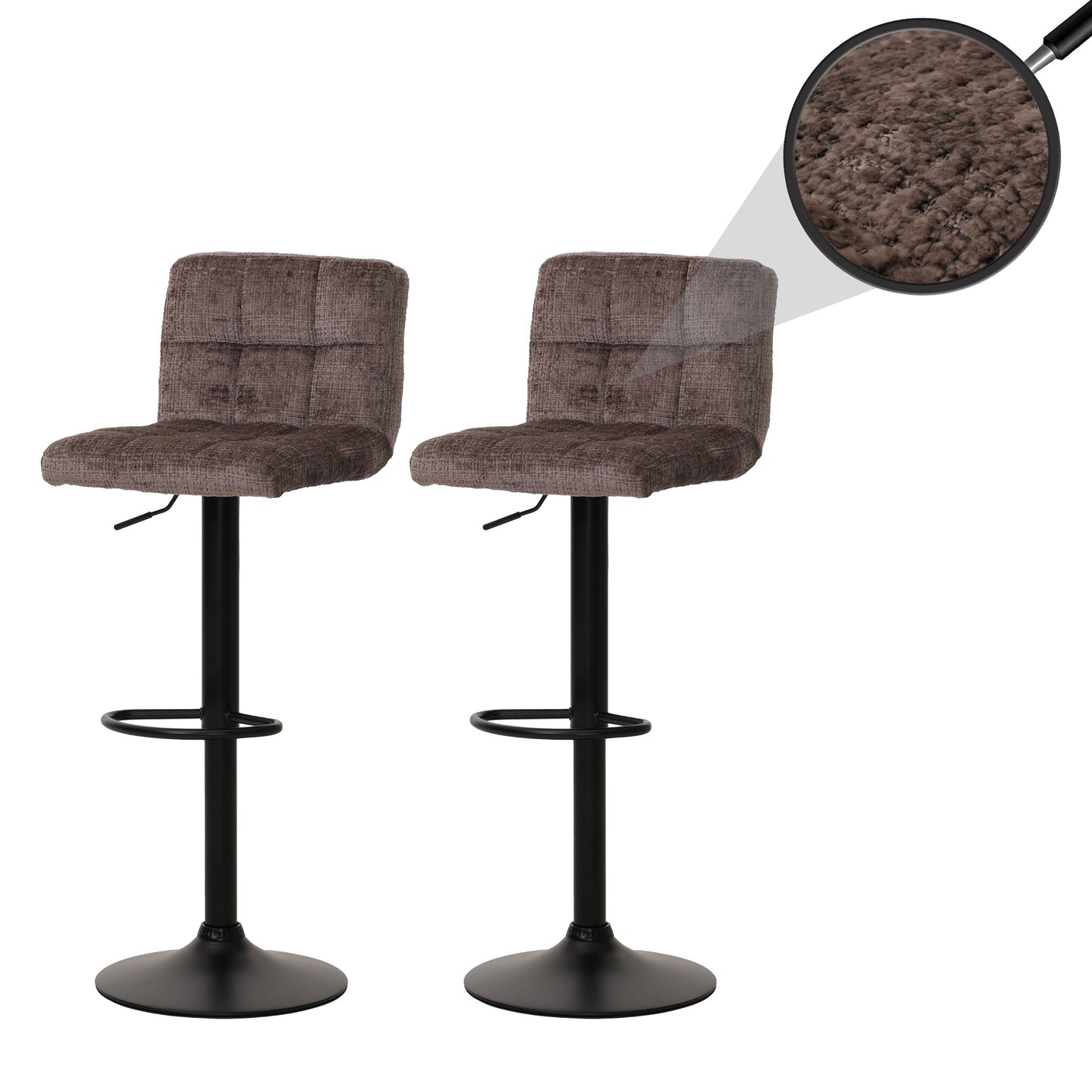 Cosmo Casa - Set van 2 Barkrukken - Barstoel - In Hoogte Verstelbaar & Draaibaar - Chenille Stof - Bruin