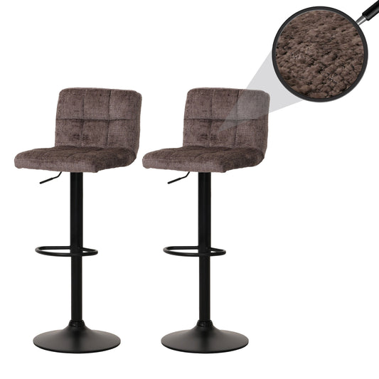 Cosmo Casa - Set van 2 Barkrukken - Barstoel - In Hoogte Verstelbaar & Draaibaar - Chenille Stof - Bruin