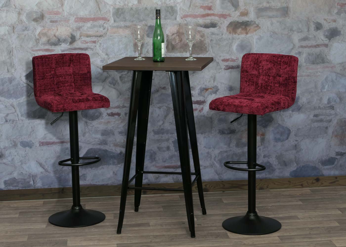 Cosmo Casa - Set van 2 Barkrukken - Barstoel - In Hoogte Verstelbaar & Draaibaar - Chenille Stof - Bordeaux