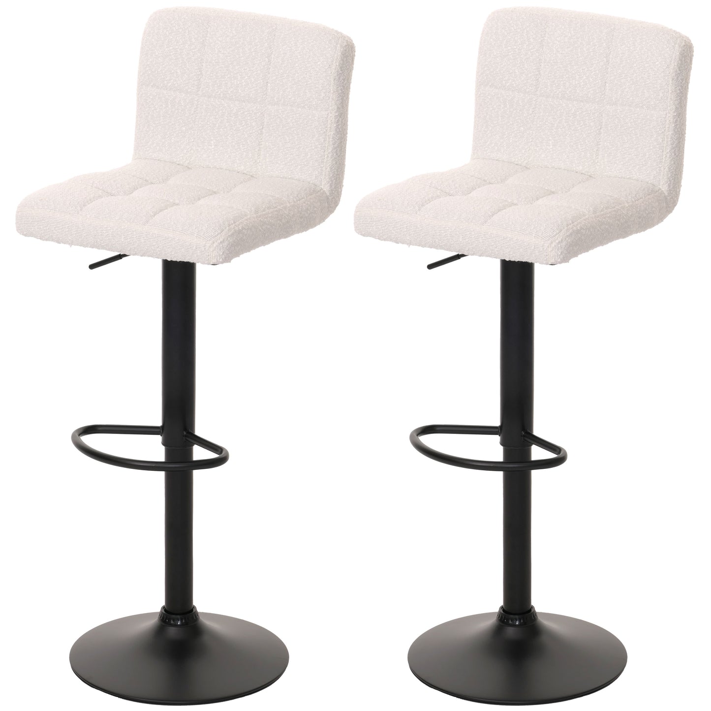 Cosmo Casa - Set van 2 Barkrukken - Barstoel - In Hoogte Verstelbaar & Draaibaar - Boucle Stof - Crèmewit