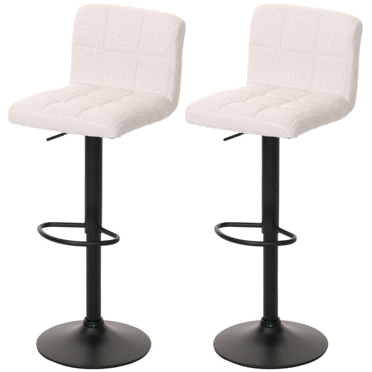 Cosmo Casa - Set van 2 Barkrukken - Barstoel - In Hoogte Verstelbaar & Draaibaar - Boucle Stof - Crèmewit