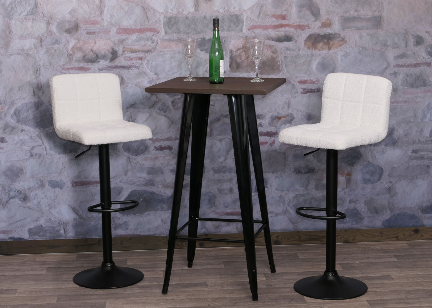 Cosmo Casa - Set van 2 Barkrukken - Barstoel - In Hoogte Verstelbaar & Draaibaar - Boucle Stof - Crèmewit