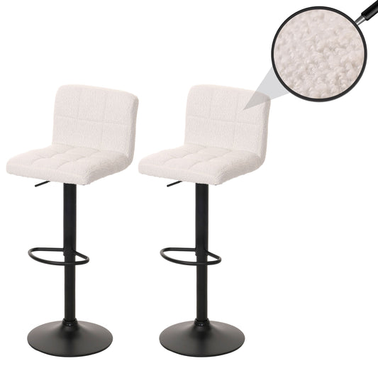 Cosmo Casa - Set van 2 Barkrukken - Barstoel - In Hoogte Verstelbaar & Draaibaar - Boucle Stof - Crèmewit