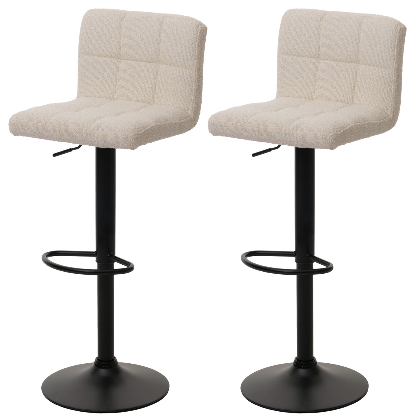 Cosmo Casa - Set van 2 Barkrukken - Barstoel - In Hoogte Verstelbaar & Draaibaar - Boucle Stof - Crèmebeige