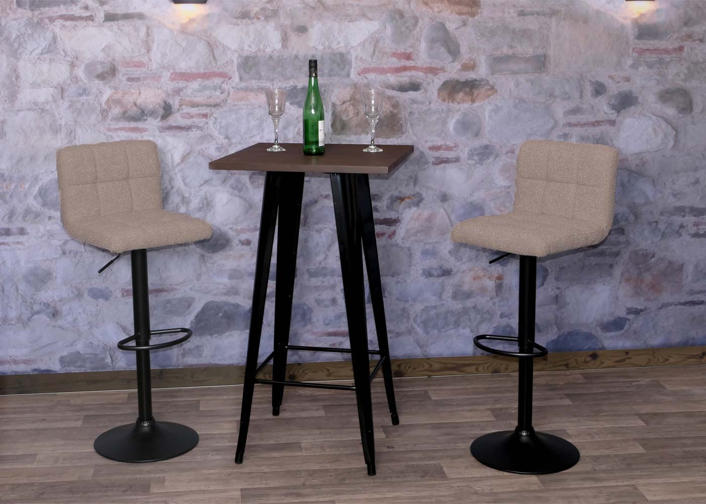 Cosmo Casa - Set van 2 Barkrukken - Barstoel - In Hoogte Verstelbaar & Draaibaar - Boucle Stof - Taupe