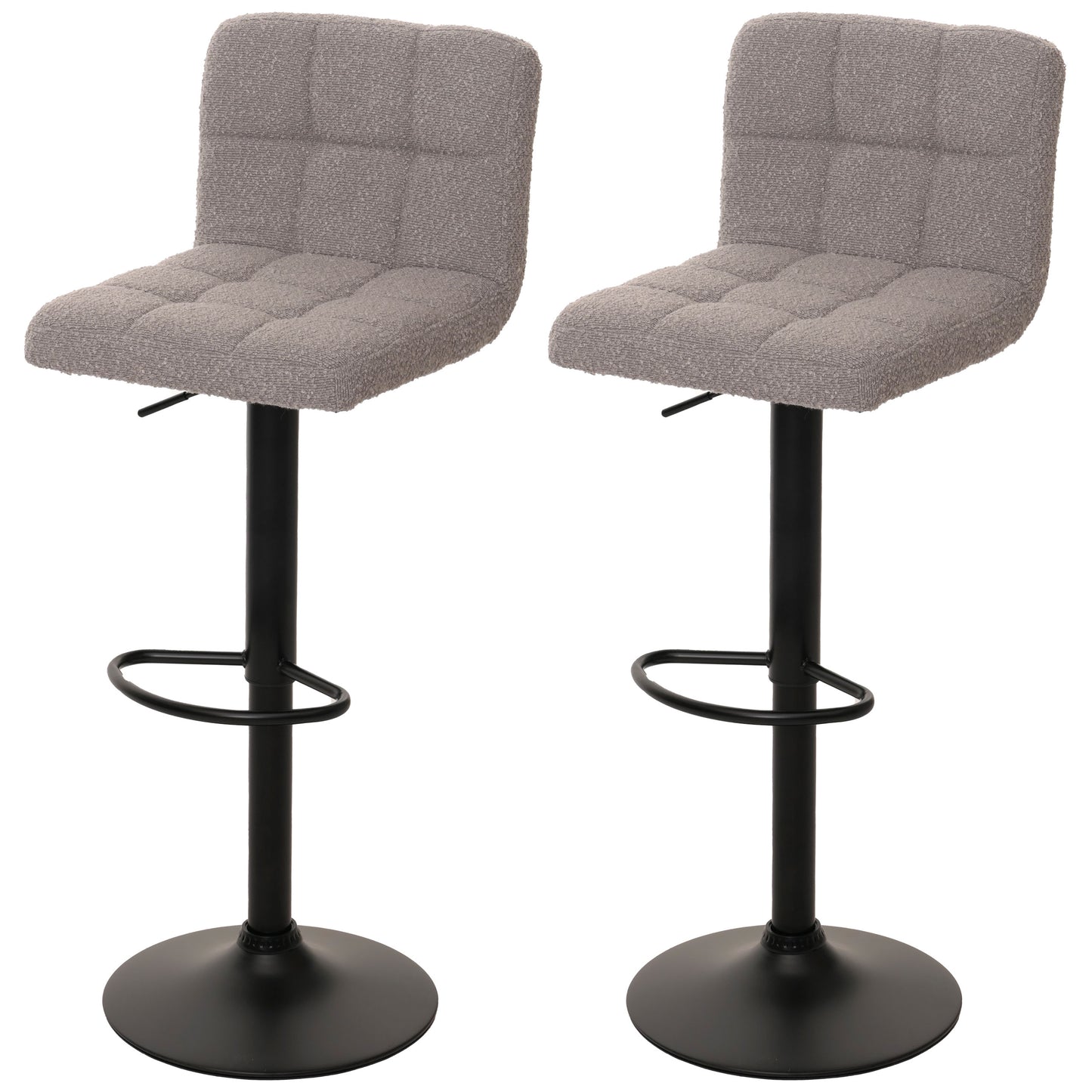 Cosmo Casa - Set van 2 Barkrukken - Barstoel - In Hoogte Verstelbaar & Draaibaar - Boucle Stof - Grijs