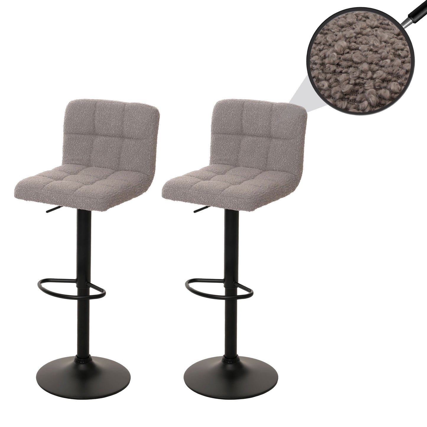 Cosmo Casa - Set van 2 Barkrukken - Barstoel - In Hoogte Verstelbaar & Draaibaar - Boucle Stof - Grijs