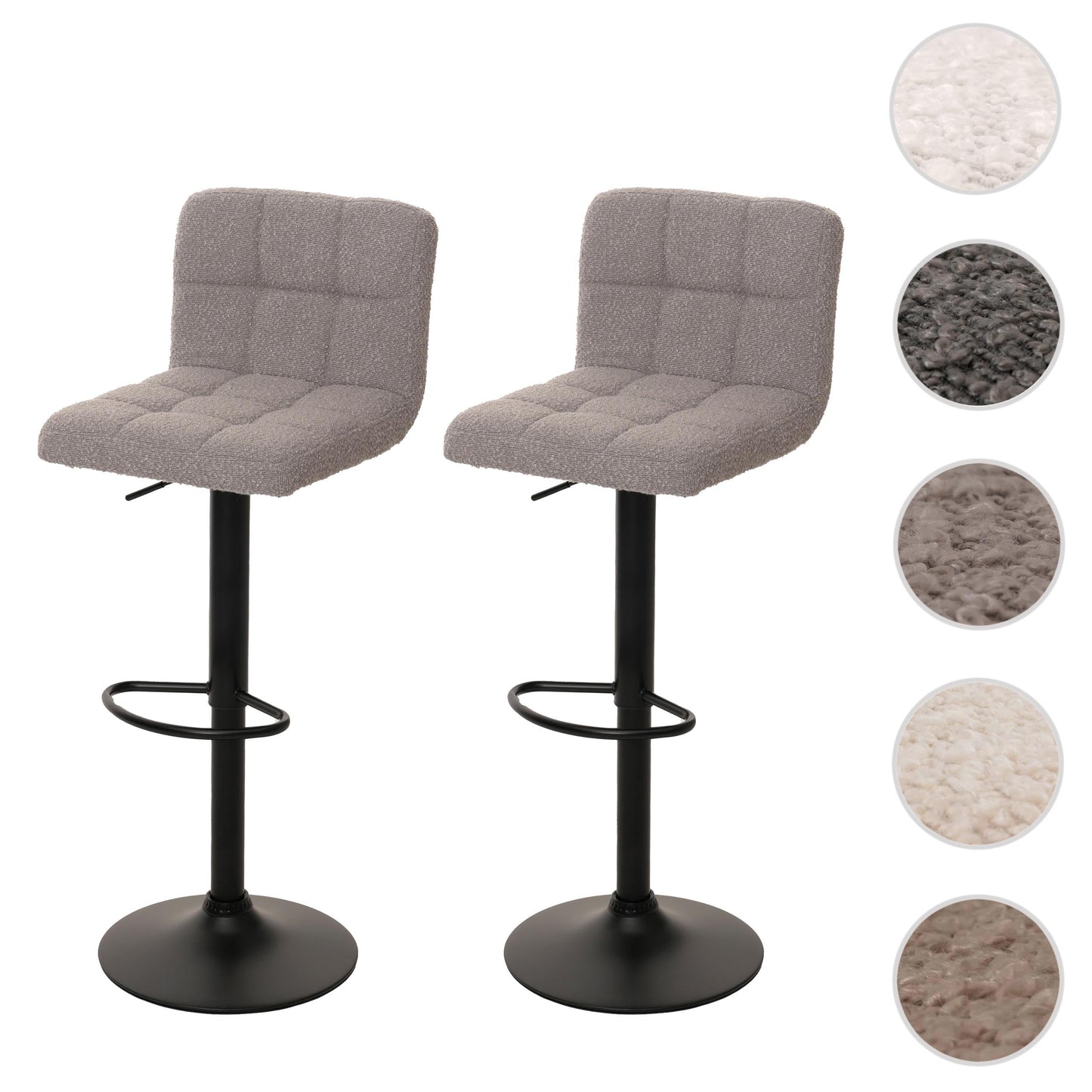 Cosmo Casa - Set van 2 Barkrukken - Barstoel - In Hoogte Verstelbaar & Draaibaar - Boucle Stof - Grijs