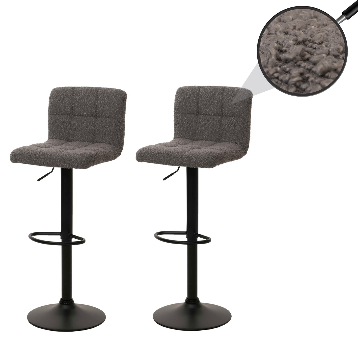 Cosmo Casa - Set van 2 Barkrukken - Barstoel - In Hoogte Verstelbaar & Draaibaar - Boucle Stof - Donkergrijs