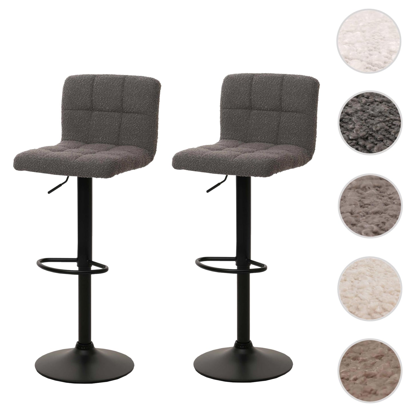Cosmo Casa - Set van 2 Barkrukken - Barstoel - In Hoogte Verstelbaar & Draaibaar - Boucle Stof - Donkergrijs