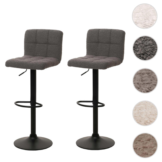 Cosmo Casa - Set van 2 Barkrukken - Barstoel - In Hoogte Verstelbaar & Draaibaar - Boucle Stof - Donkergrijs