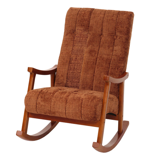 Cosmo Casa - Schommelstoel - Relaxstoel - Hout - FSC Gecertificeerd - Stoftextiel Chenille - 465gm - Terracotta - Frame Walnootlook