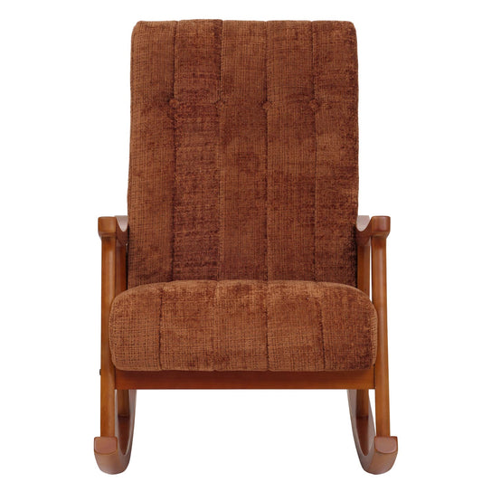 Cosmo Casa - Schommelstoel - Relaxstoel - Hout - FSC Gecertificeerd - Stoftextiel Chenille - 465gm - Terracotta - Frame Walnootlook