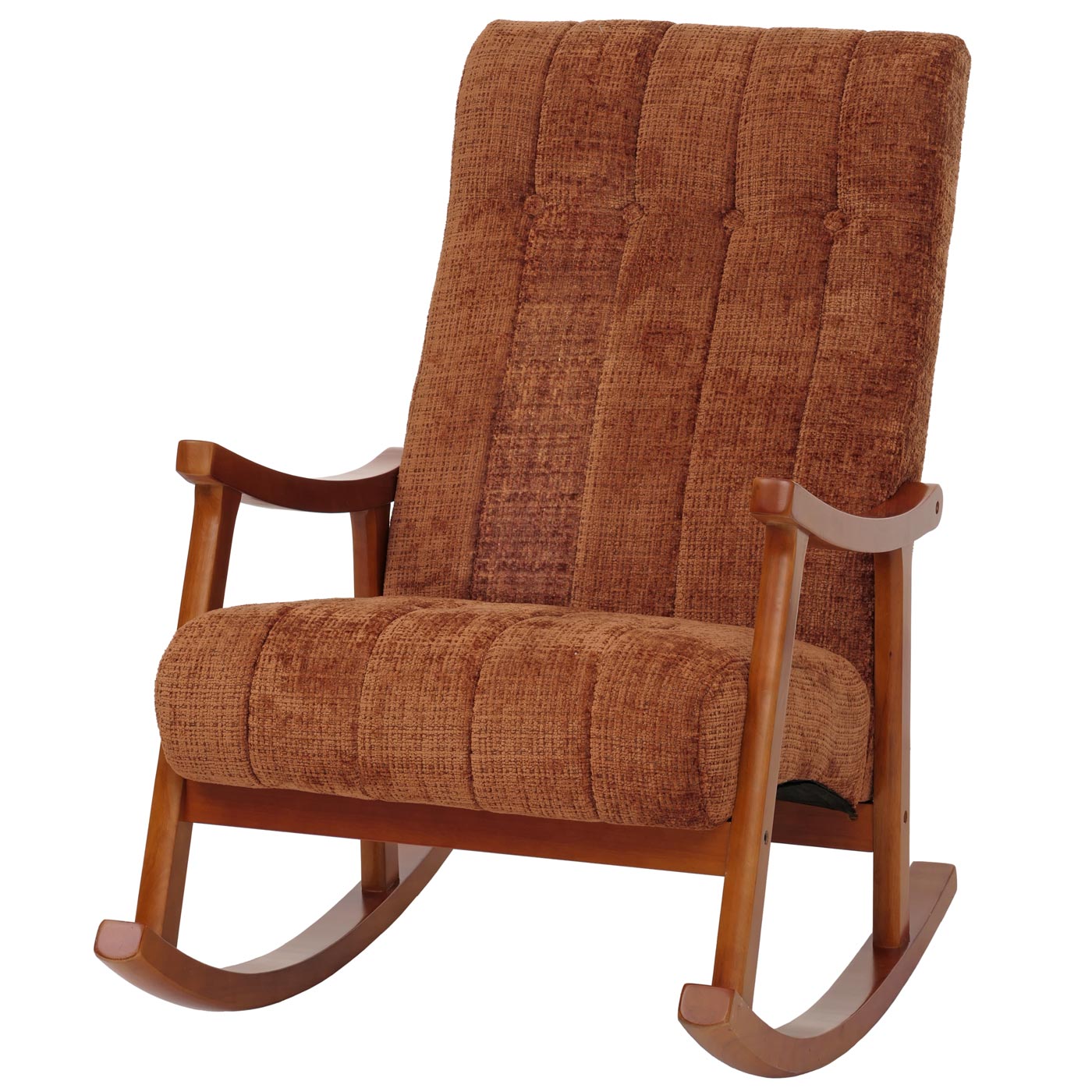 Cosmo Casa - Schommelstoel - Relaxstoel - Hout - FSC Gecertificeerd - Stoftextiel Chenille - 465gm - Terracotta - Frame Walnootlook