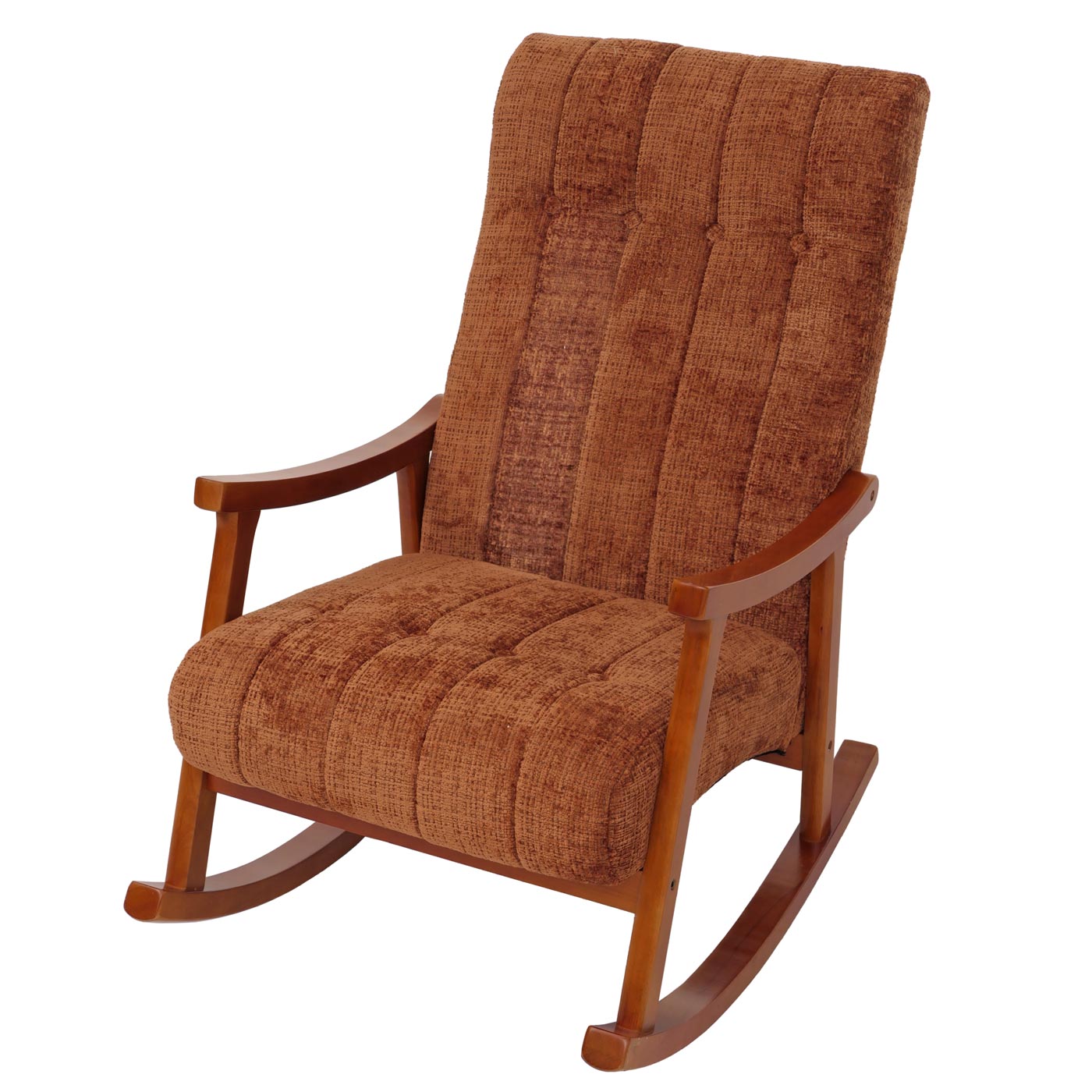 Cosmo Casa - Schommelstoel - Relaxstoel - Hout - FSC Gecertificeerd - Stoftextiel Chenille - 465gm - Terracotta - Frame Walnootlook